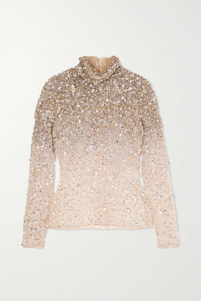 Shop Valentino Embellished Tulle Turtleneck Top In Silver