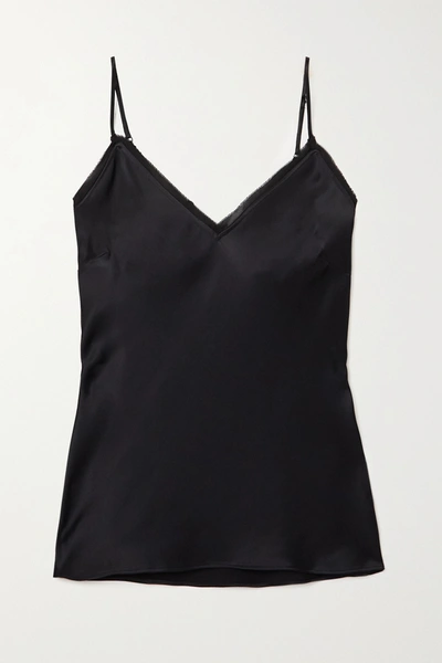 Shop Frame Frayed Silk-satin Camisole In Black