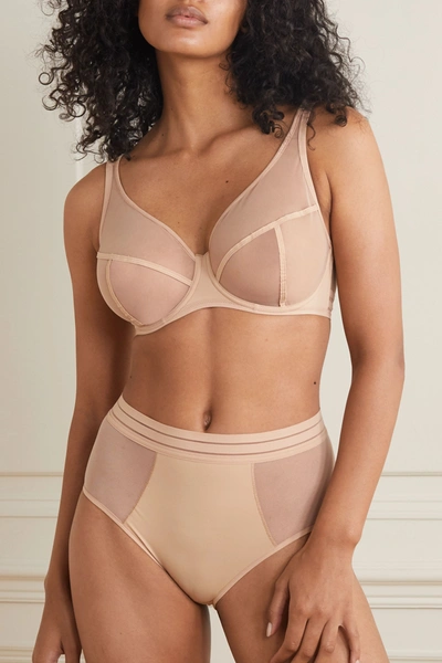 Shop Maison Lejaby Nufit Stretch-tulle And Jersey Underwired Bra In Beige