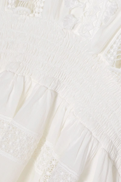 Shop Waimari Lumiere Shirred Guipure Lace-trimmed Voile Midi Dress In White