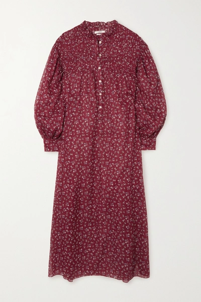 Shop Isabel Marant Étoile Perkins Shirred Floral-print Cotton-voile Midi Dress In Red