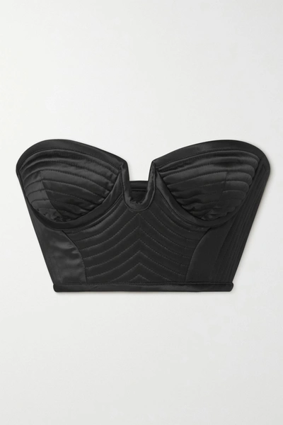 Shop Dodo Bar Or Viva Cropped Quilted Satin Bustier Top In Black