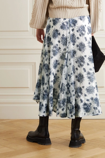 Shop Loveshackfancy Dasha Asymmetric Velvet-trimmed Floral-print Chiffon Maxi Skirt In White