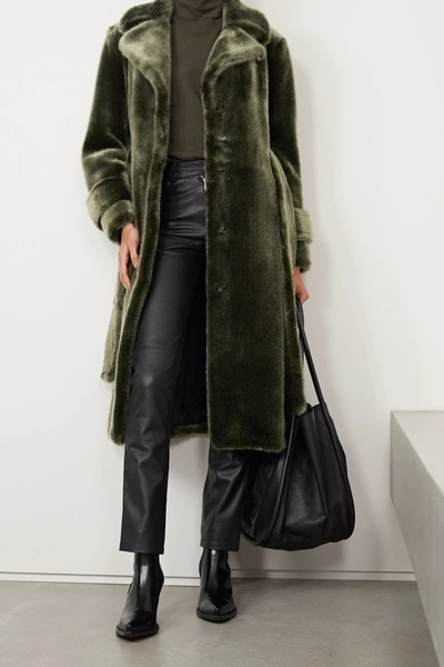 Shop Faz Not Fur Soldier Belted Faux Fur Coat In Dark Green