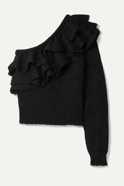 Shop Philosophy Di Lorenzo Serafini One-sleeve Ruffled Knitted Sweater In Black