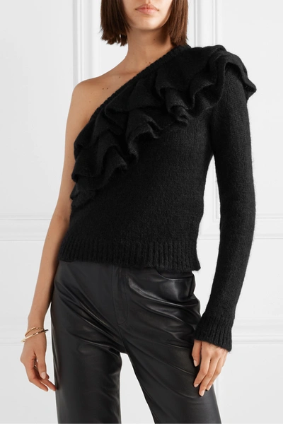 Shop Philosophy Di Lorenzo Serafini One-sleeve Ruffled Knitted Sweater In Black