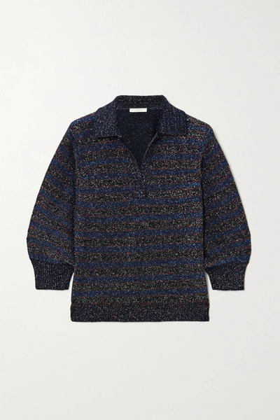 Shop Chloé Wool-blend Lurex Polo Shirt In Navy