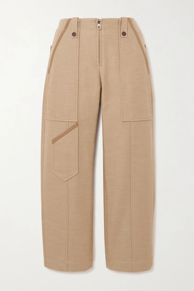 Shop Chloé Cropped Linen And Cotton-blend Wide-leg Pants In Beige