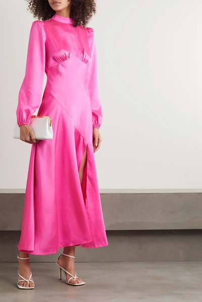 Shop De La Vali Clara Paneled Satin Dress In Bright Pink