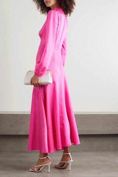 Shop De La Vali Clara Paneled Satin Dress In Bright Pink
