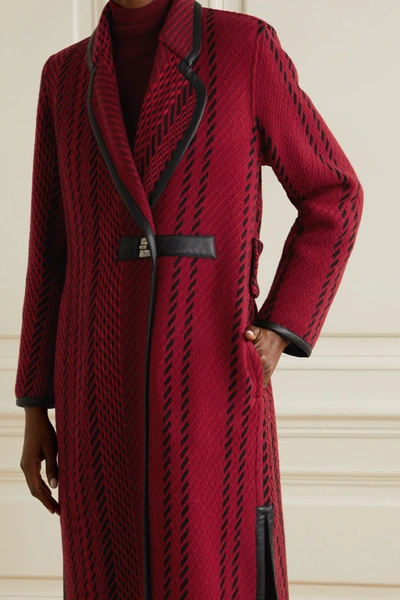 Shop Akris Leather-trimmed Wool-blend Tweed Coat In Red