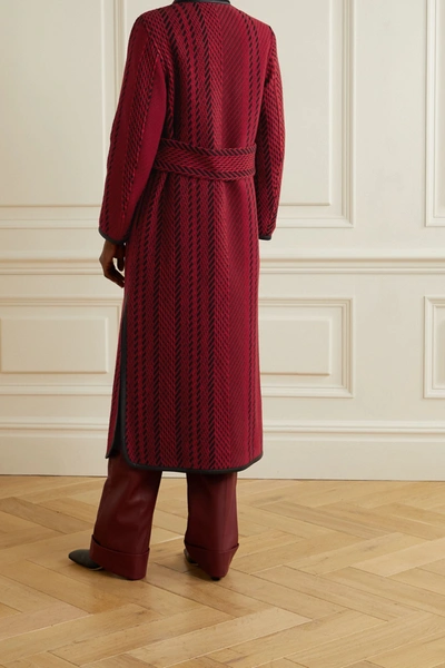 Shop Akris Leather-trimmed Wool-blend Tweed Coat In Red