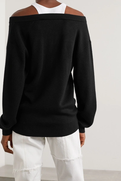 Shop Alexander Wang T Layered Merino Wool And Stretch-cotton Jersey Sweater In Black