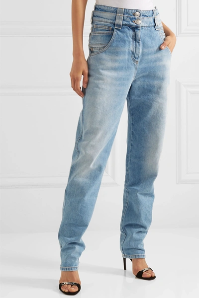 Shop Balmain Layered Boyfriend Jeans In Blue