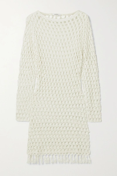Shop Marysia Tasseled Crocheted Bamboo Mini Dress In Cream