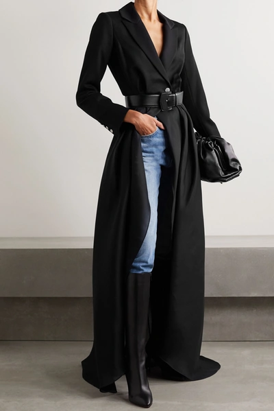 Shop Brandon Maxwell Pleated Wool-twill And Silk-organza Coat In Black