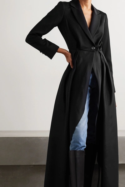 Shop Brandon Maxwell Pleated Wool-twill And Silk-organza Coat In Black