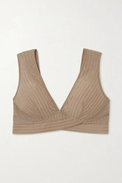Shop Else Ziggy Embroidered Stretch-jersey Soft-cup Bra In Taupe