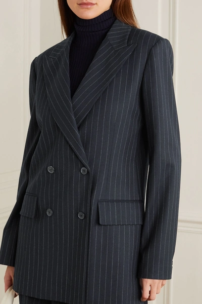 Shop Joseph Jorgan Oversized Double-breasted Pinstriped Wool-blend Flannel Blazer In Navy