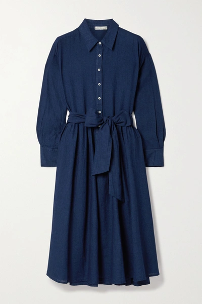 Shop Alex Mill Camilla Belted Linen And Cotton-blend Midi Shirt Dress In Indigo