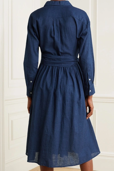 Shop Alex Mill Camilla Belted Linen And Cotton-blend Midi Shirt Dress In Indigo