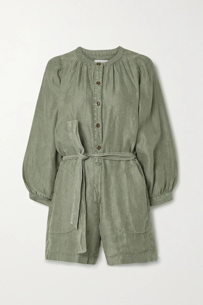 Shop Alex Mill Belted Linen-twill Playsuit In Army Green