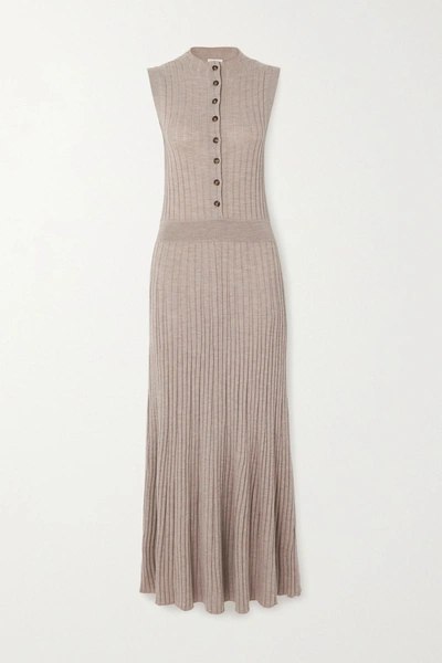 Shop Loulou Studio Arborea Ribbed Wool Maxi Dress In Beige