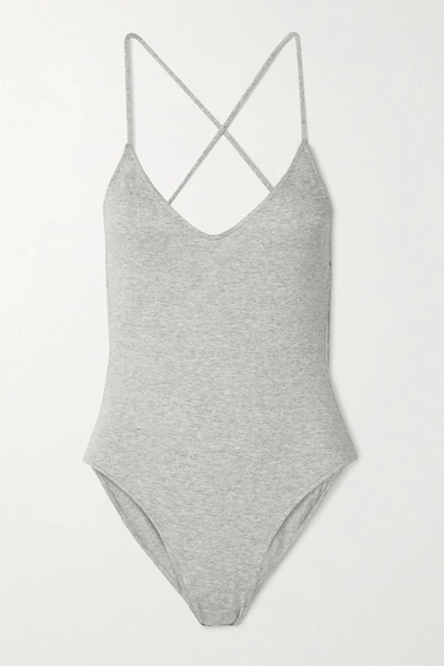 Shop Norma Kamali Fara Slip Mio Stretch-modal Swimsuit In Light Gray