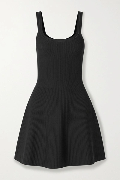 Shop Theory Ribbed Stretch-knit Mini Dress In Black