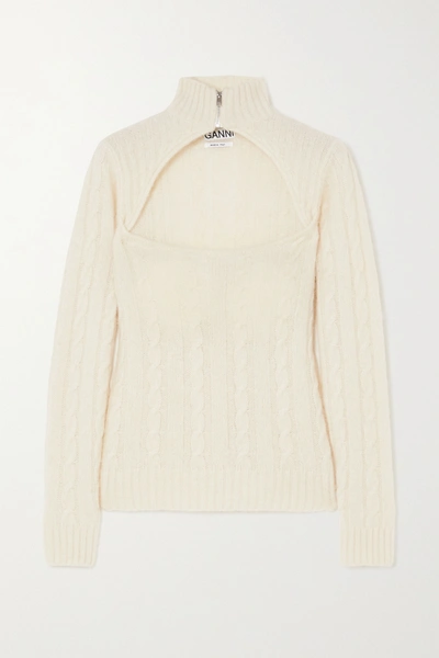 Ganni Cutout Cable-knit Alpaca-blend Sweater In Ivory | ModeSens