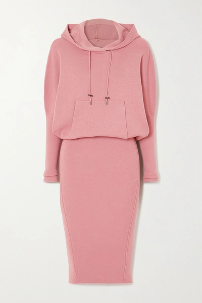 Shop Tom Ford Hooded Ribbed Cashmere-blend Dress In Pink