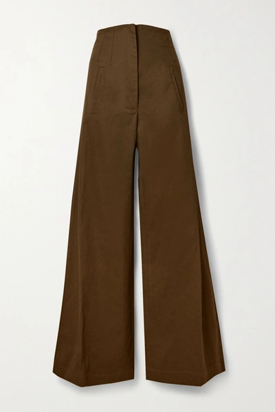 Shop Anna Mason Beau Cotton-drill Wide-leg Pants In Army Green