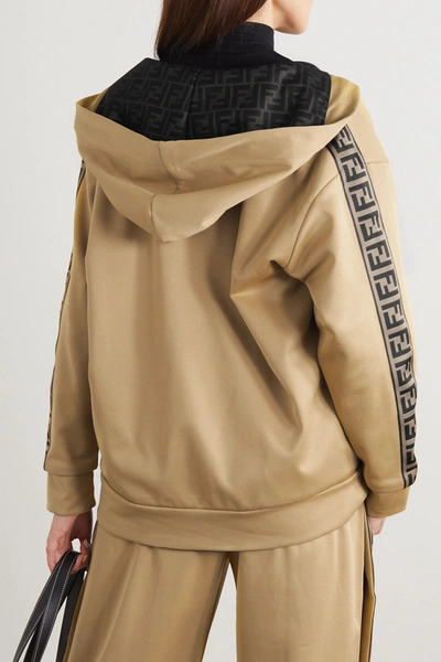 Shop Fendi Oversized Reversible Jersey Hoodie In Camel