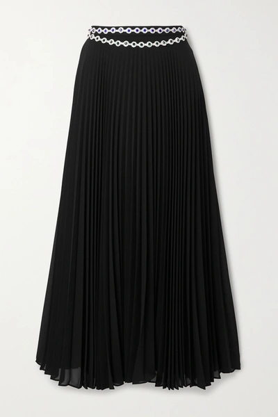 Shop Christopher Kane Crystal-embellished Pleated Crepe Midi Skirt In Black