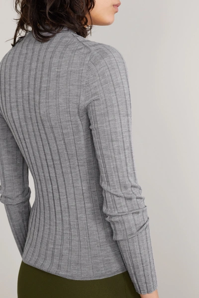 Shop Allude Ribbed Wool Cardigan In Gray