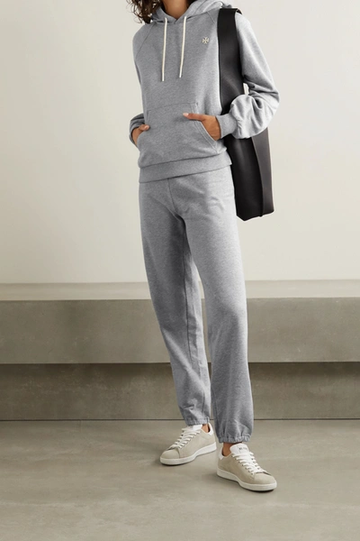 Shop Tory Sport French Cotton-terry Hoodie In Light Gray