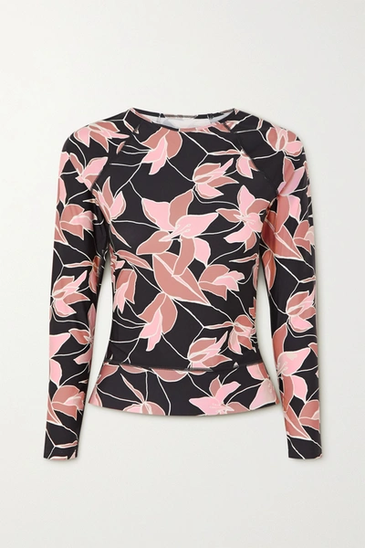 Shop Beach Riot Undercover Floral-print Rash Guard In Black