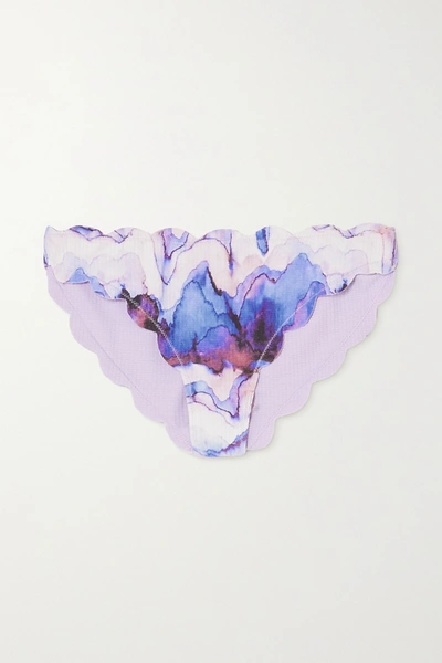 Shop Marysia Antibes Reversible Scalloped Printed Stretch-crepe Bikini Briefs In Lilac