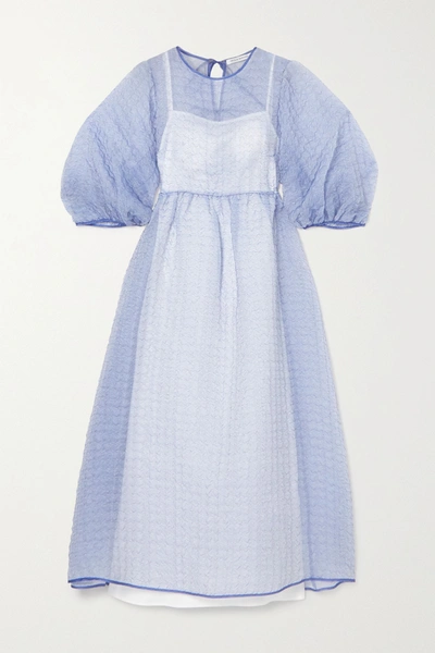 Shop Cecilie Bahnsen Karmen Printed Silk-organza Midi Dress In Blue