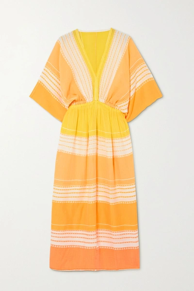 Shop Lemlem + Net Sustain Eshal Gathered Striped Cotton-gauze Midi Dress In Yellow