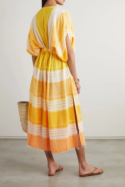 Shop Lemlem + Net Sustain Eshal Gathered Striped Cotton-gauze Midi Dress In Yellow