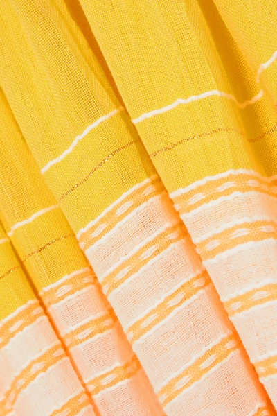 Shop Lemlem + Net Sustain Eshal Gathered Striped Cotton-gauze Midi Dress In Yellow