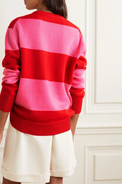 Shop Acne Studios Oversized Appliquéd Striped Wool Sweater In Red