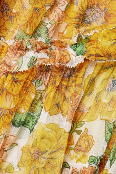Shop Zimmermann Poppy Ruffled Floral-print Silk-crepon Mini Dress In Yellow