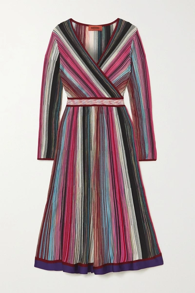 Shop Missoni Wrap-effect Striped Crochet-knit Dress In Pink