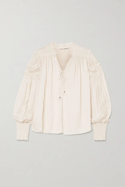 Shop Ulla Johnson Fernanda Shirred Ruffled Crinkled-satin Blouse In Cream