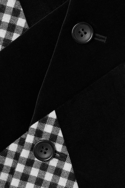 Shop Comme Des Garçons Comme Des Garçons Velvet-trimmed Gingham Wool-twill Coat In Black