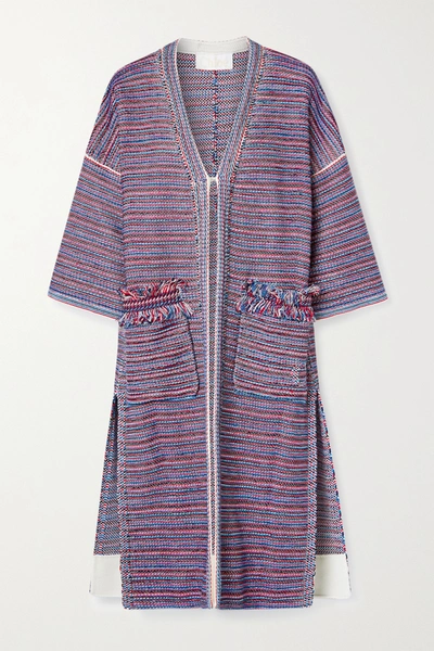 Shop Chloé Fringed Striped Tweed Coat In Red