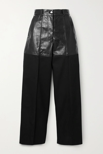 Shop Peter Do Fireman Cropped Paneled Leather And Twill Straight-leg Pants In Black