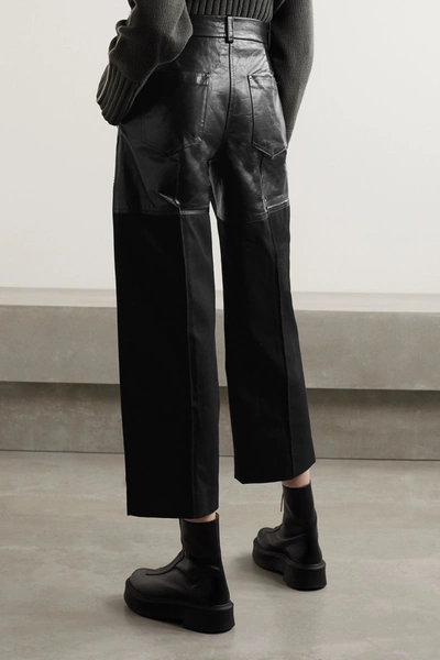 Shop Peter Do Fireman Cropped Paneled Leather And Twill Straight-leg Pants In Black